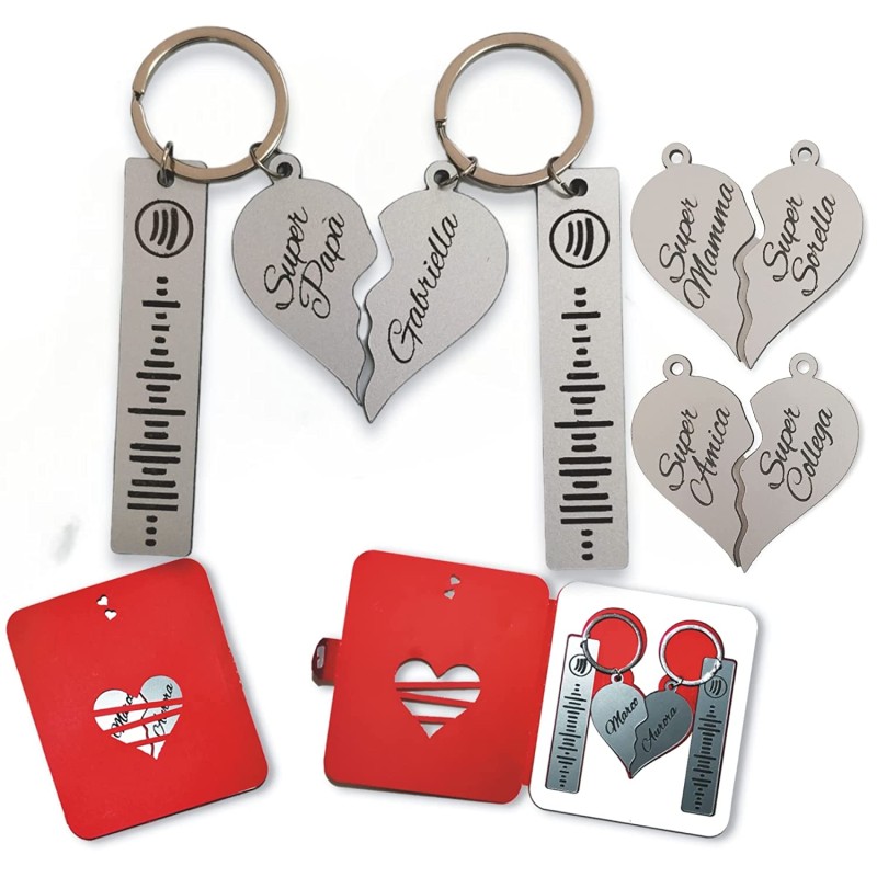 Portachiavi personalizzato con codice spotify e nomi a forma di cuore